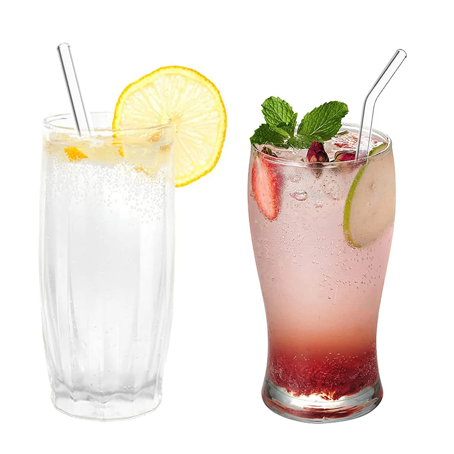WSFS! 12PCS Reusable Clear Glass Straws Shatter Resistant Glass Drinking Straw 6 Straight and 6 Bent with 4 Cleaning Brushes