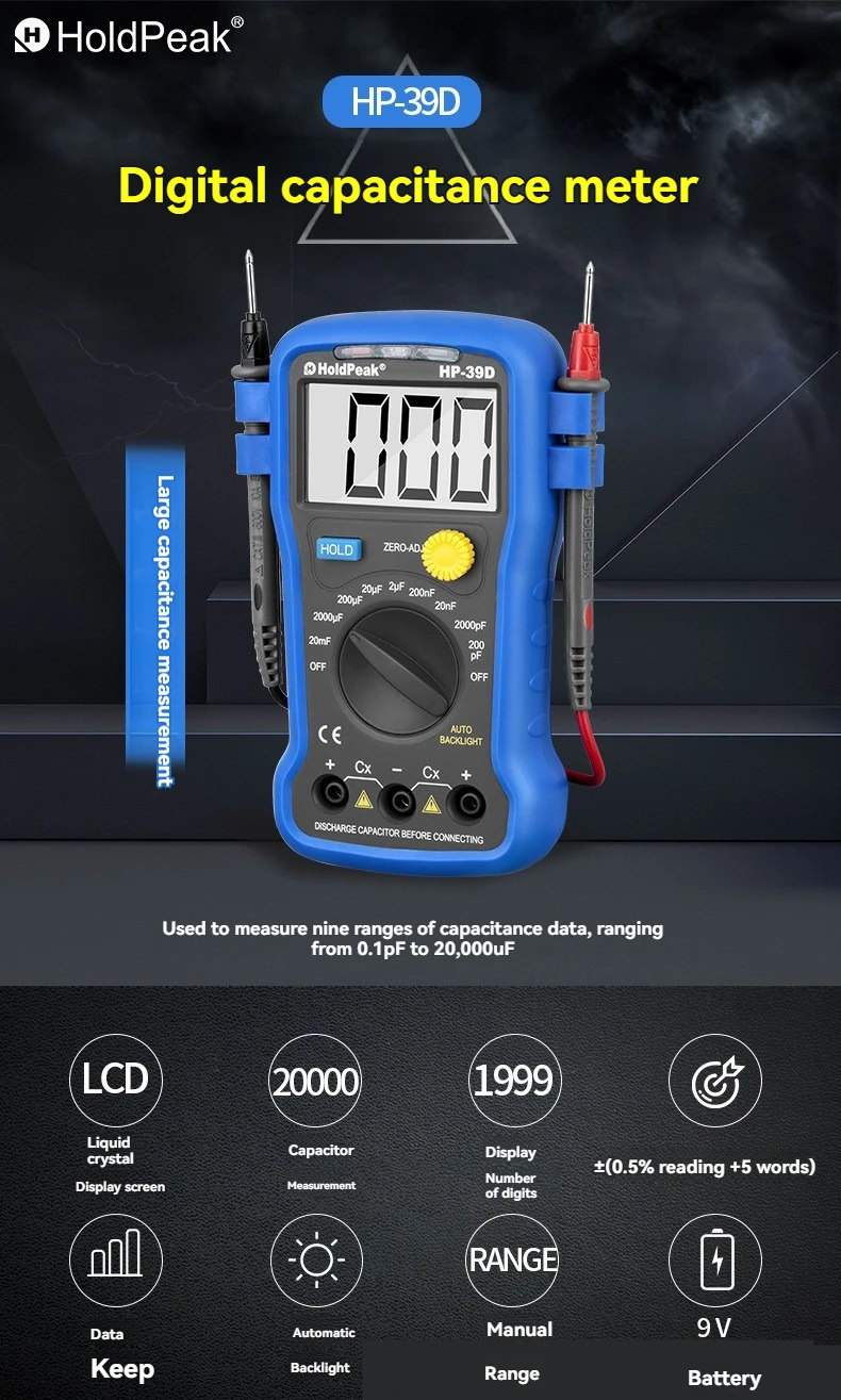 

Digital Capacitance Measuring Instrument Electronic Automatic Multimeter 20000UF Capacitance Meter