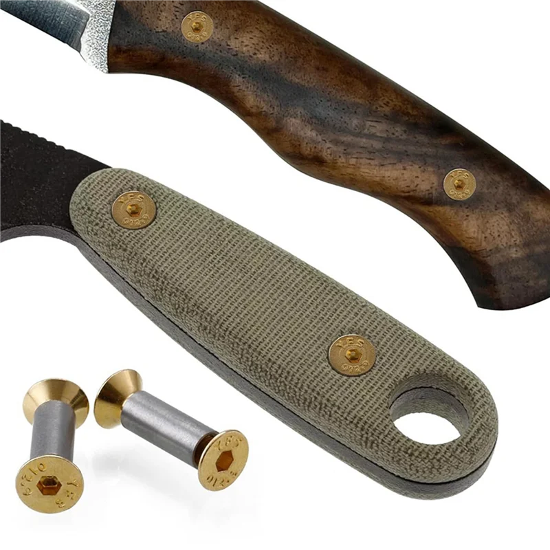 ABJN-40 paquetes de tornillos para mango de cuchillo, remaches, pernos, sujetadores, tornillos de cabeza plana hexagonal dorados, tornillos para hacer cuchillos