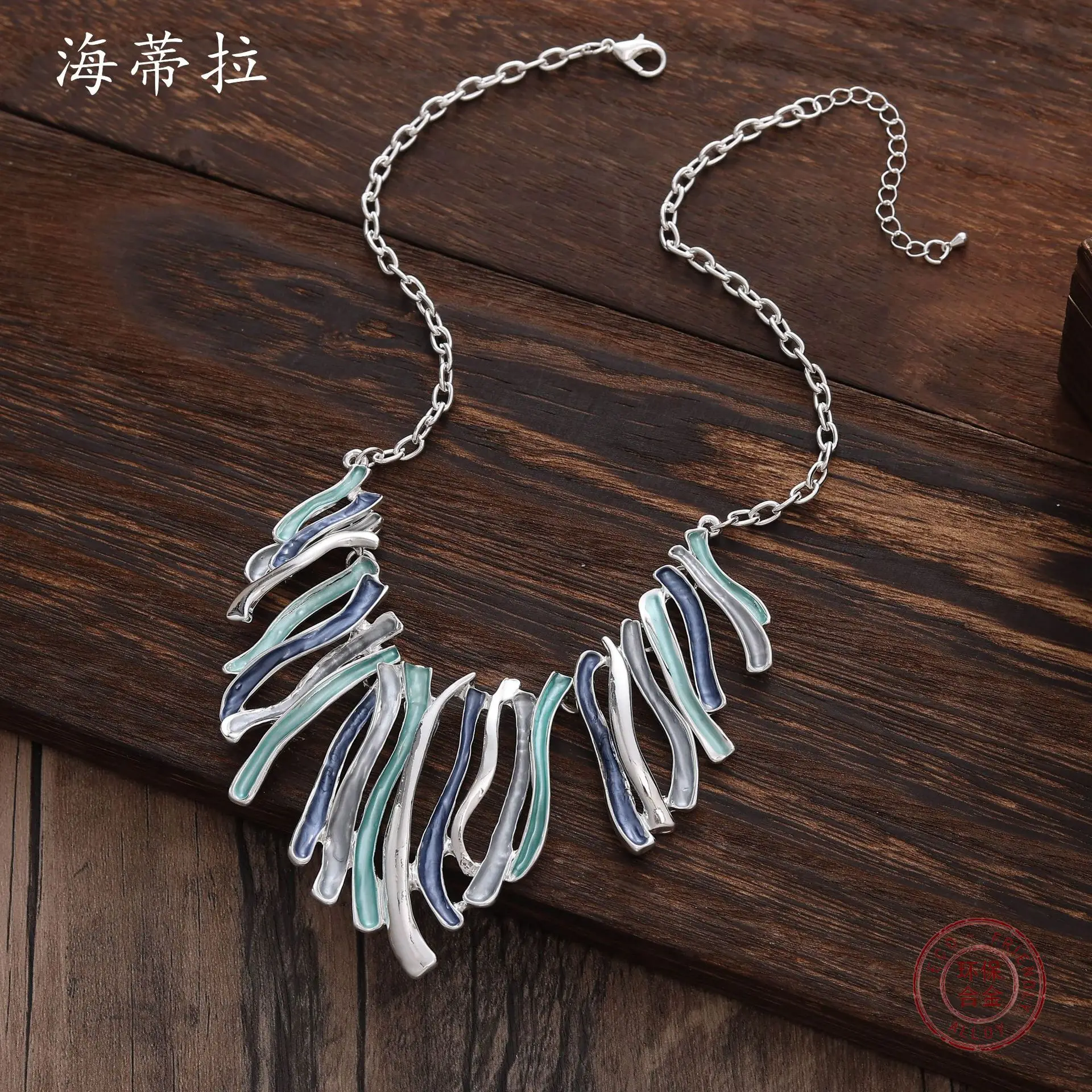 Amazon's new colored line alloy necklace, creative irregular line dripping oil women's niche neck chain