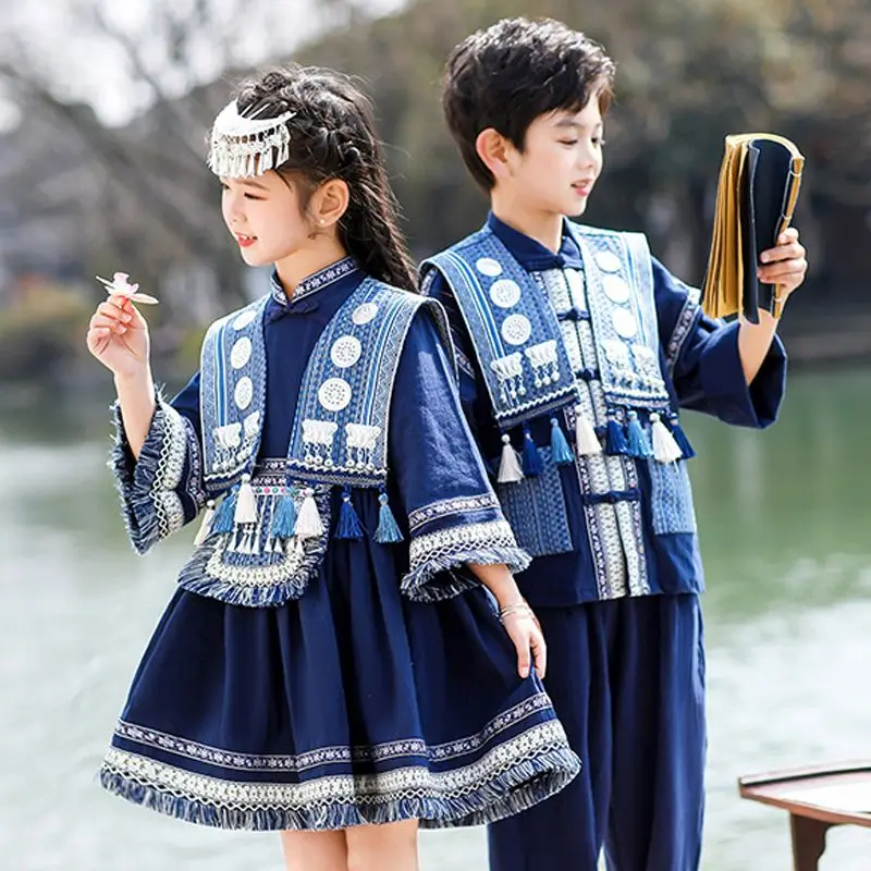 

Chinese Style Ethnic Style Hanfu Dress Children's Clothing Boys' Top Pants Dance Performance Dress Set 2-piece Girls' DressLI694