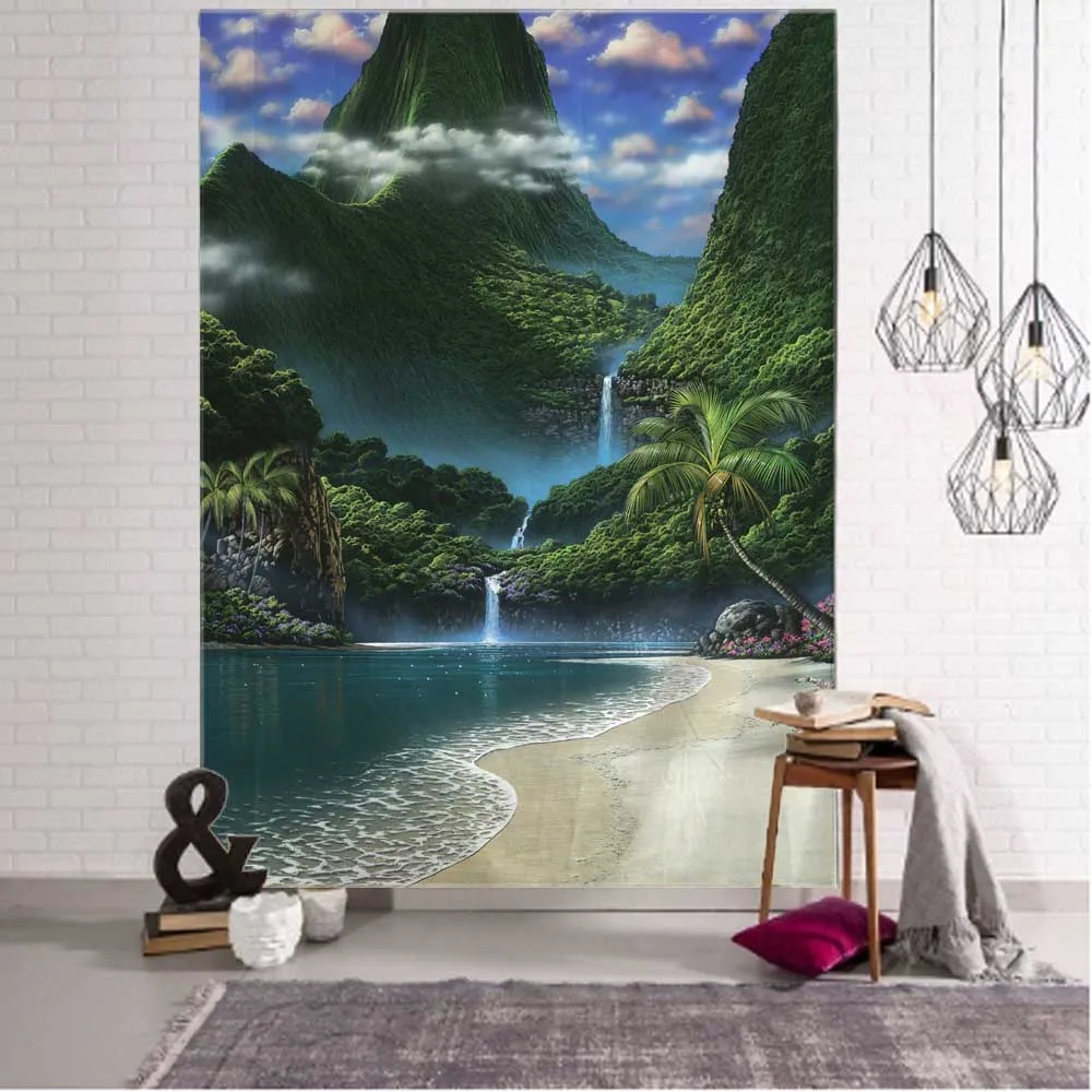 

Fantasy sea view tapestry forest waterfall wall hanging home decoration tapestry hippie room wall decoration bohemian yoga sheet