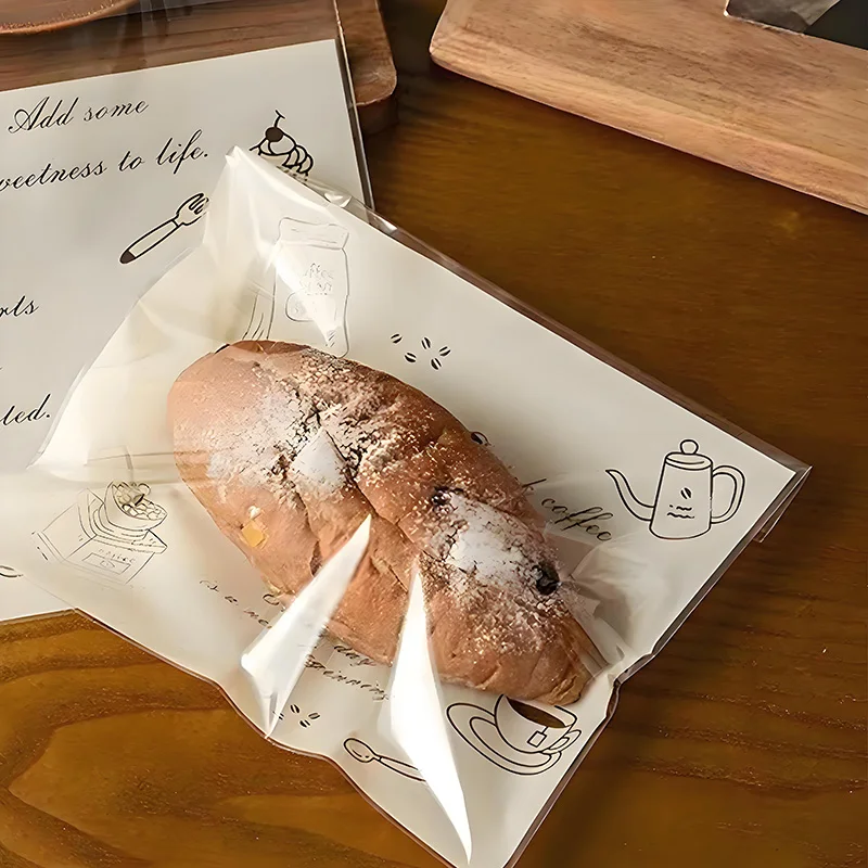 50 pieces,Home Kitchen Bread Bags - Food-Grade Plastic, Self-Sealing, Residue-Free for Cake Shops