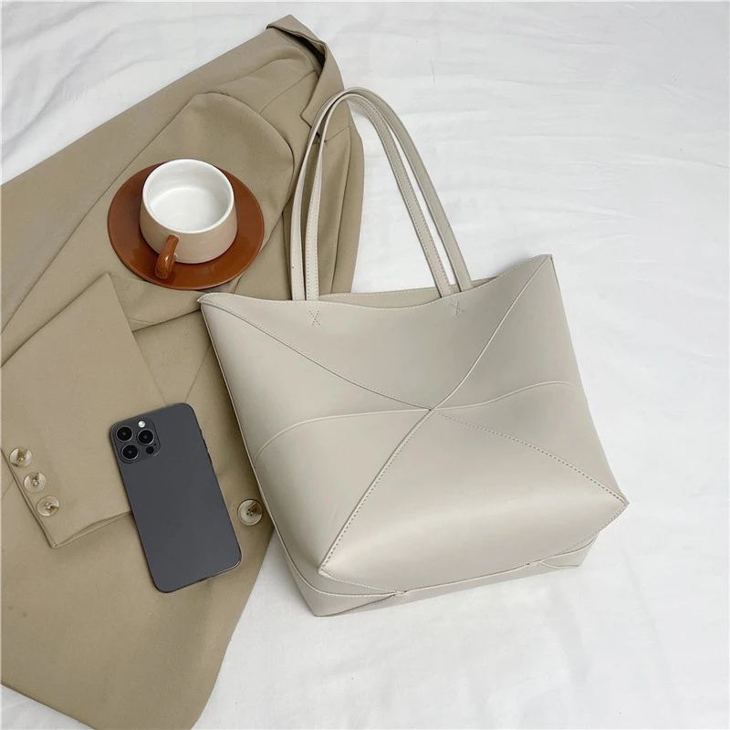 Große Kapazität Tasche Für Frauen Pu Leder Handtasche Designer Eimer Schulter Tasche Weibliche Top Griff Tote Einfache Reisetasche Schwarz – Detail 11