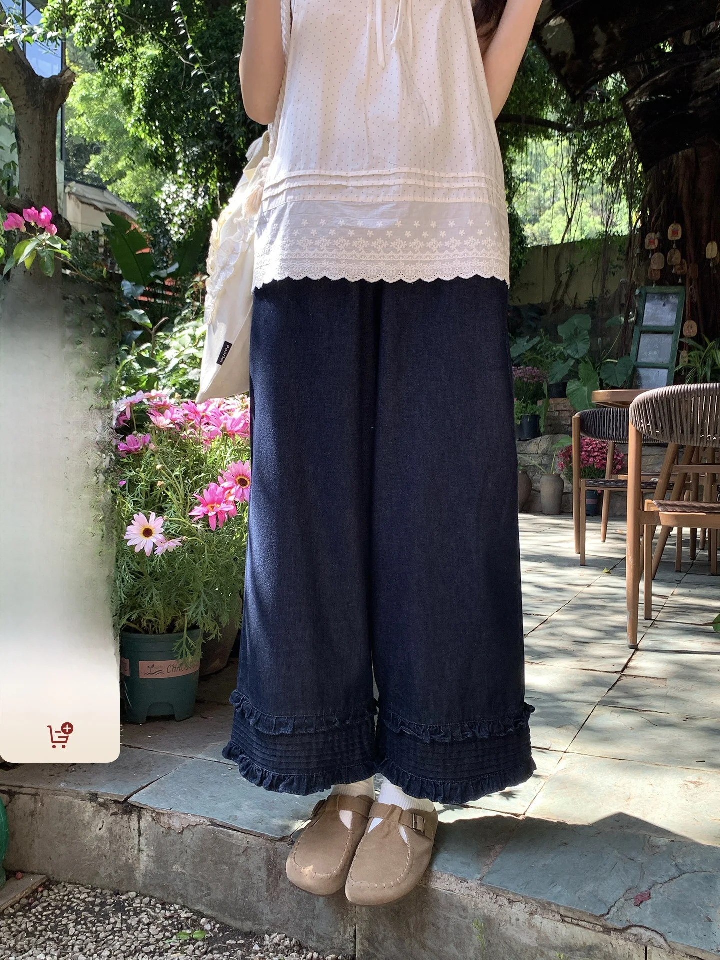 

Джинсы Hollyii в корейском стиле, широкие, свободные, укороченные, с эффектом деревянной обработки, весенняя новинка, женские джинсовые брюки