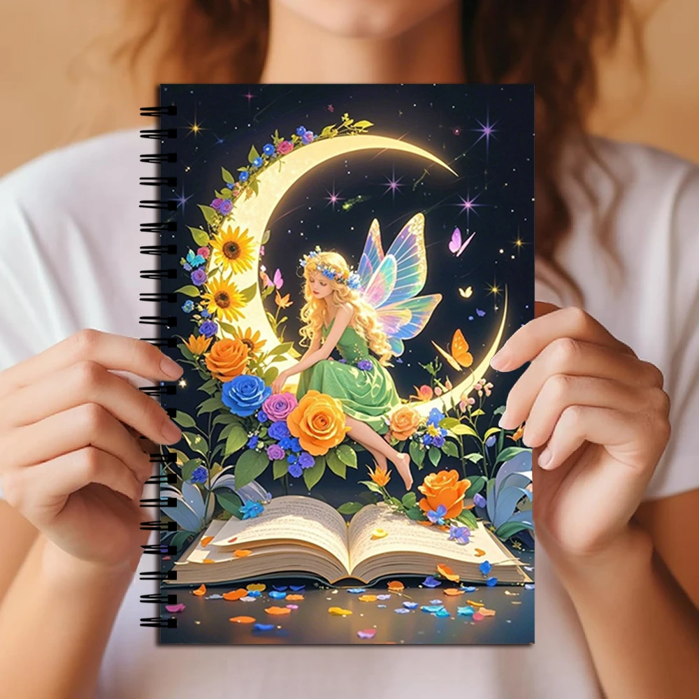 Feen auf dem Mond mit Blumen Spiral-Notizbuch – Verspieltes Fantasy-Liniertes Notizbuch für Buchliebhaber & Träumer