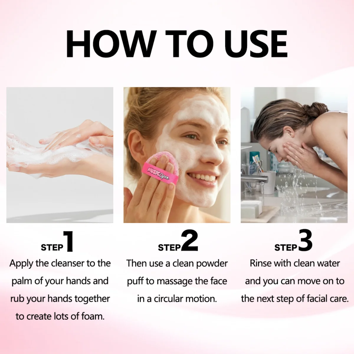 Combinaison de bouffées de poudre série MINIISO PinkParty avec 2 Pores pour un nettoyage fin et respectueux de la peau, maquillage facile à enlever