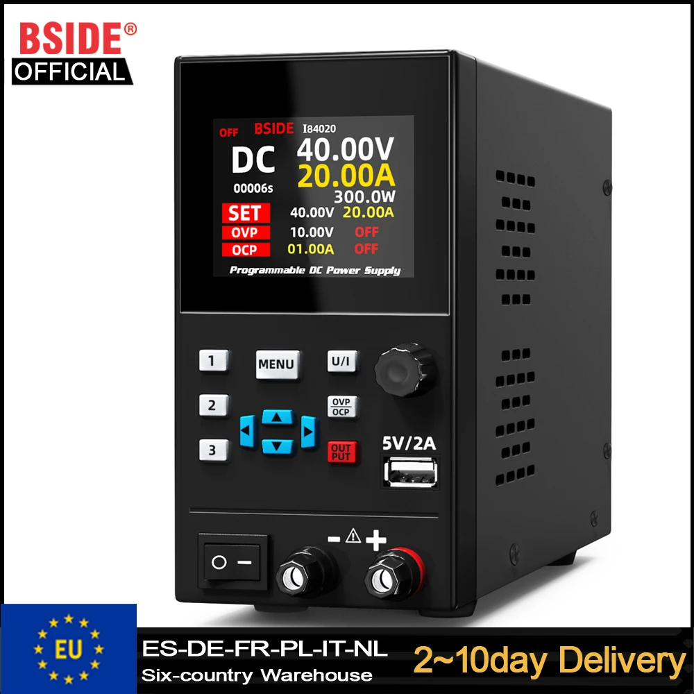 Alimentation régulée de laboratoire BSIDE DC programmable 30V/10A 40V/20A, interrupteur de banc réglable, stabilisateur de courant préréglé ON/OFF