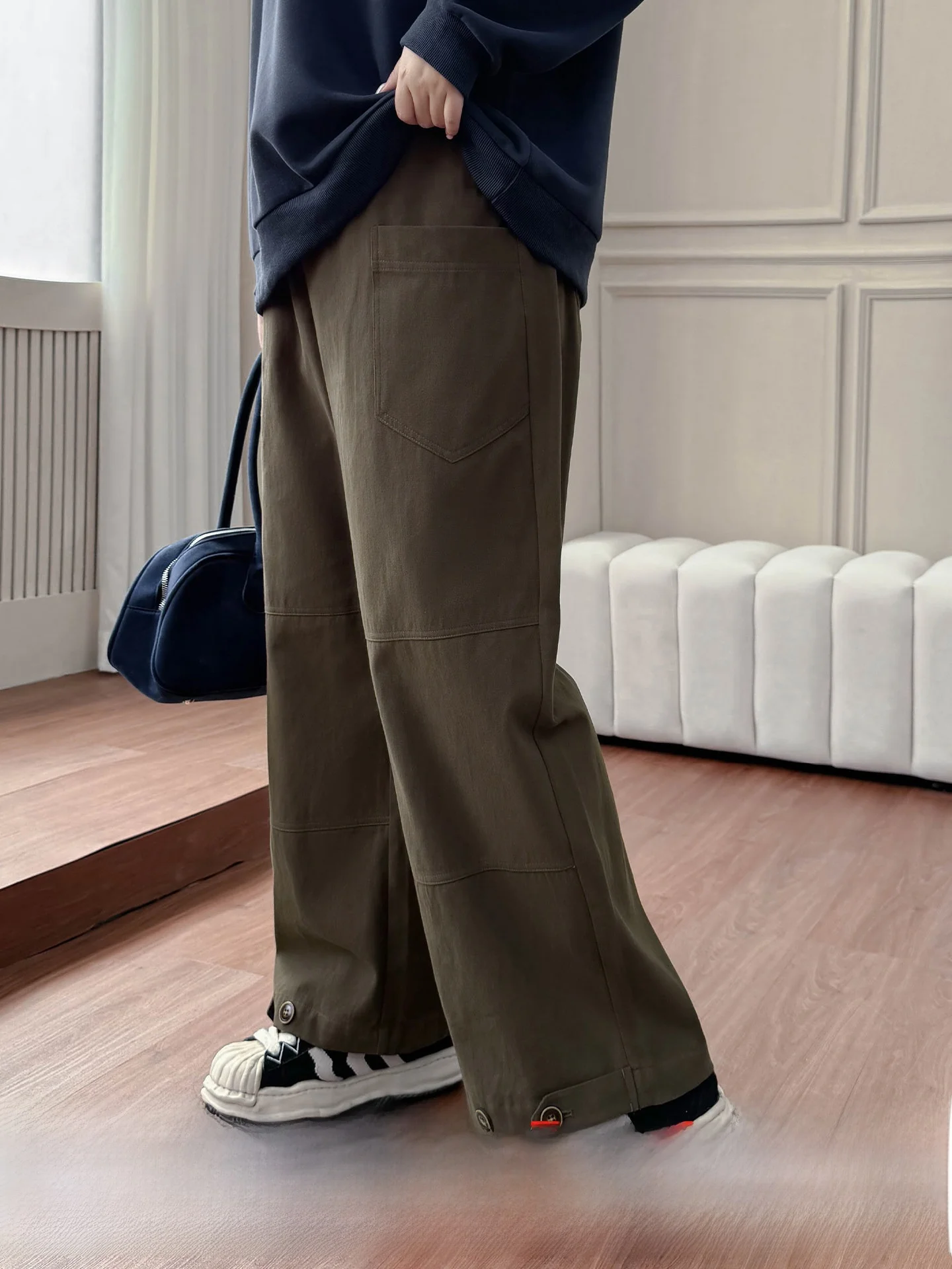 

Женские повседневные брюки Street Sle больших размеров с высокой талией, широкими штанинами, прямым кроем, удлиненные, осенне-зимние, больших размеров, с высокой талией