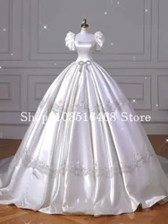 Dreamy fluffy abito da sposa vittoriano avorio maniche a bolle in raso diamante appliques Vestidos De Noche Elegantes 2024