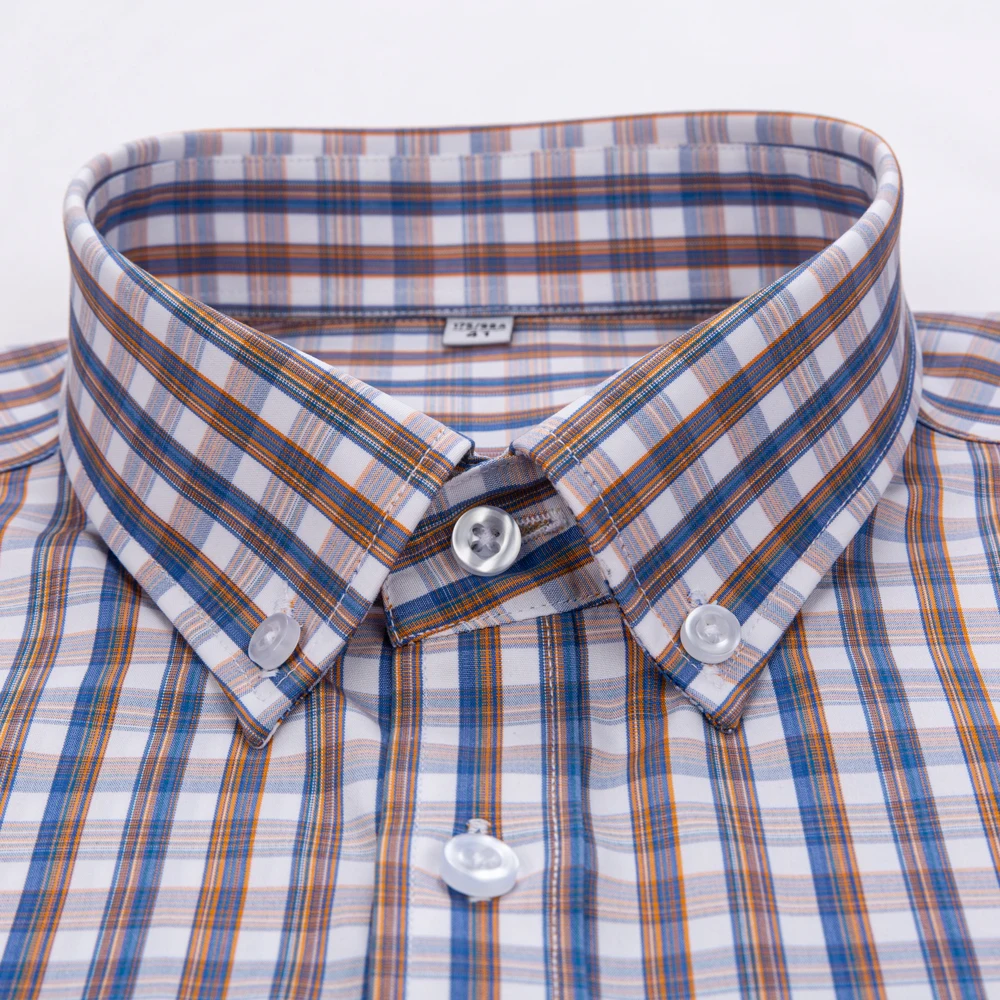 High-End Pure Cotton Non-Iron Long Sleeve Men's Shirt, Wrinkle Resistant Business Casual Plaid or Striped Button Down Pocketless