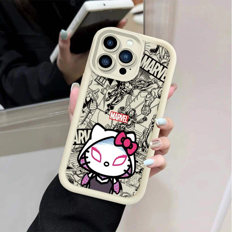 Marvel Spider Man Cat Liquid Silicone Phone Case For iPhone 15 Pro Max 14 13 12 11 X XS XR 7 8 Plus SE 2020 Soft Protect Cover image 3