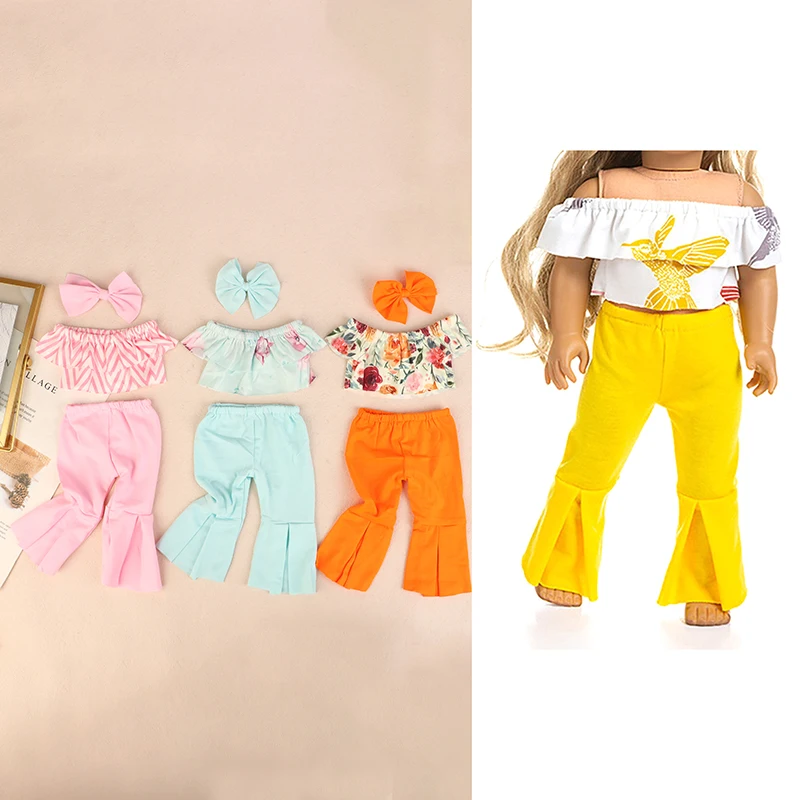 

One Shoulder T-shirt with Wide Legged Pants for 18 Inch American Girl Dolls, Children's Toy Doll Clothing