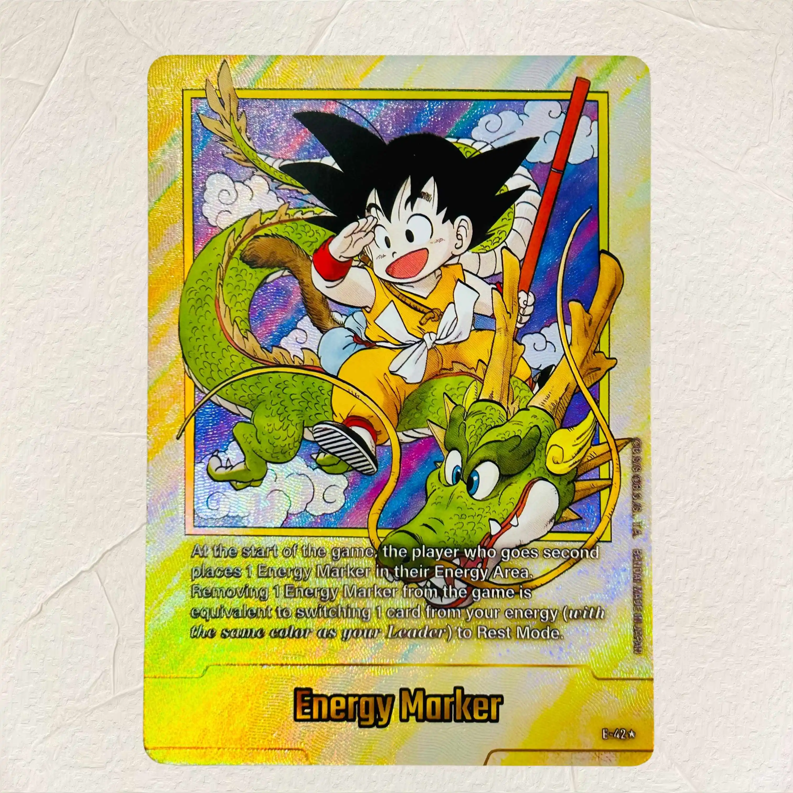 DIY Dragon Ball Son Goku E-42 English Version Gold Foil Texture Flash Card Perfect Condition Classic Anime Collectible TCG