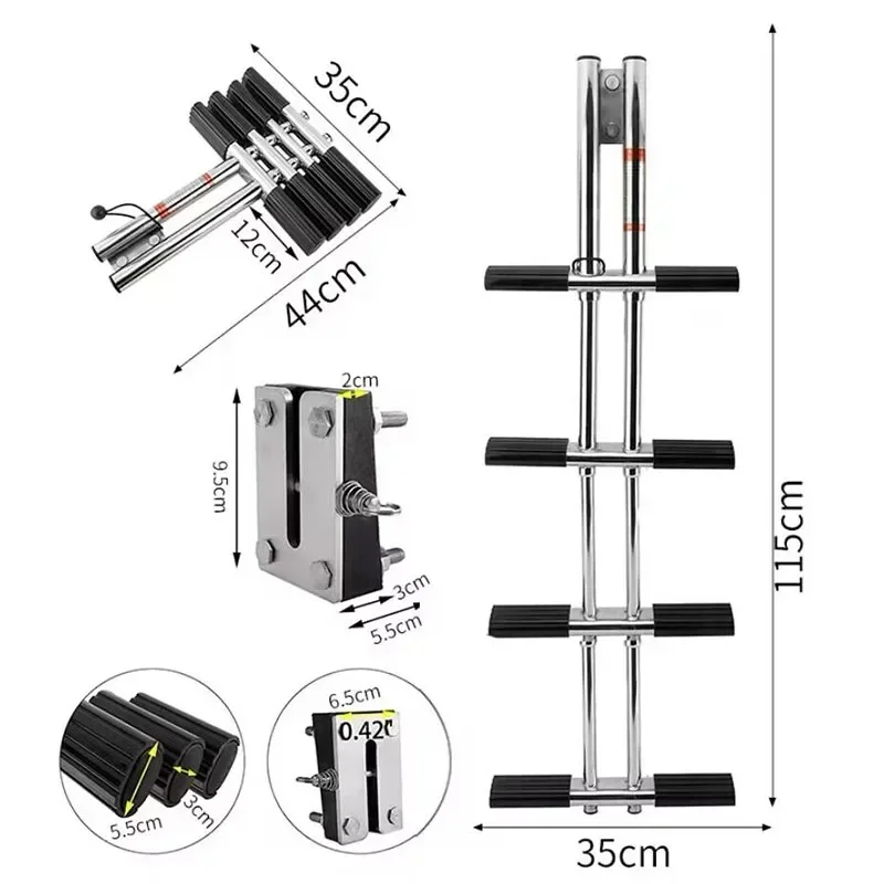 

4 Step Boat Ladder Vertical Telescopic Folding Stainless Steel Mounting Accessory for Boats - Easy to Install