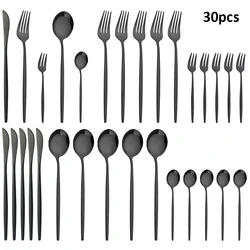 30Pcs Black Knife Fork Spoon Dinnerware Set Coffee Spoon Cake Fork Western Cutlery Set Stainless Steel Tableware Party Flatware