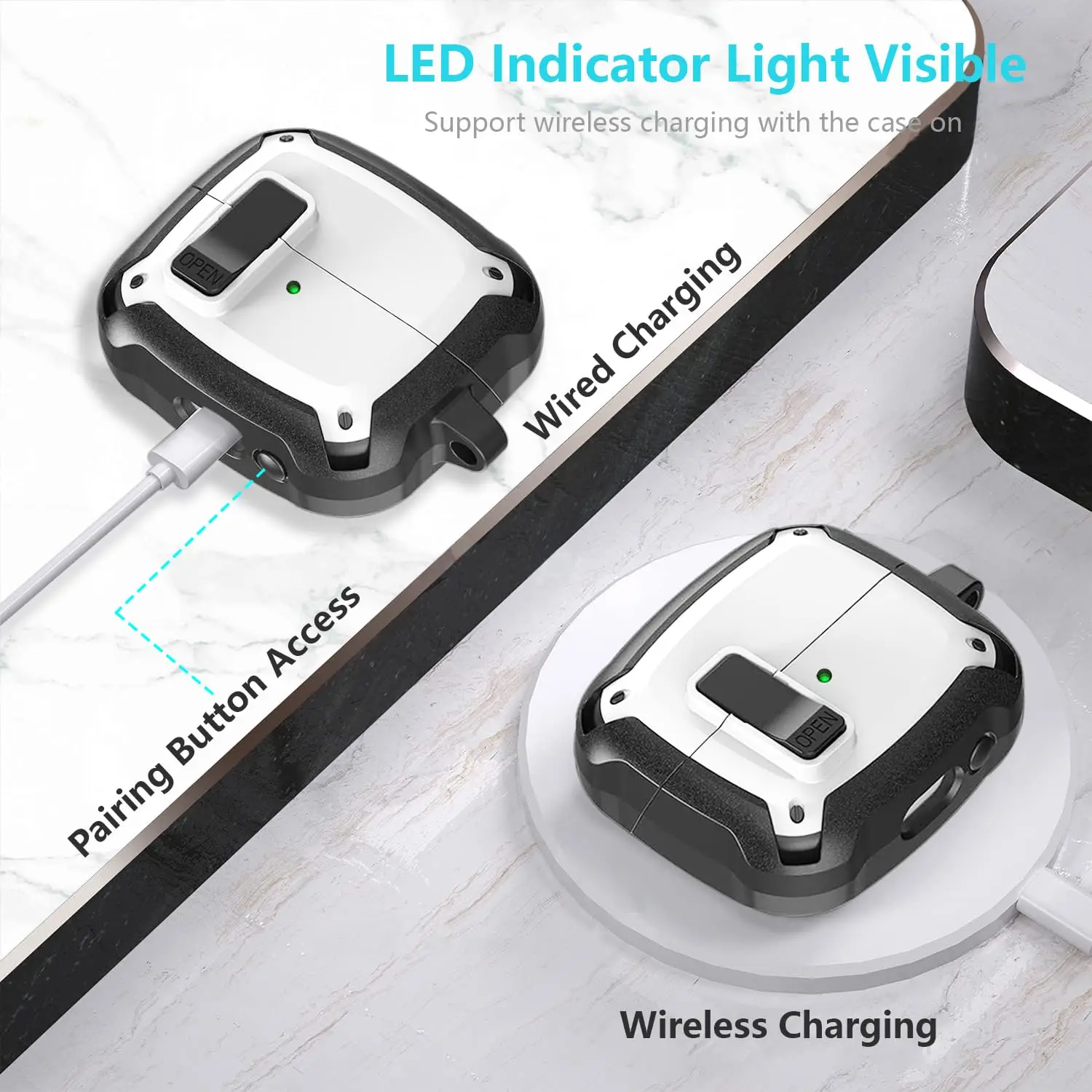 Samsung Galaxy Buds 3 ケース & Galaxy Buds 3Pro ケースフルボディ耐衝撃安全ロッククリップハードケースとカラビナクリーナーペン