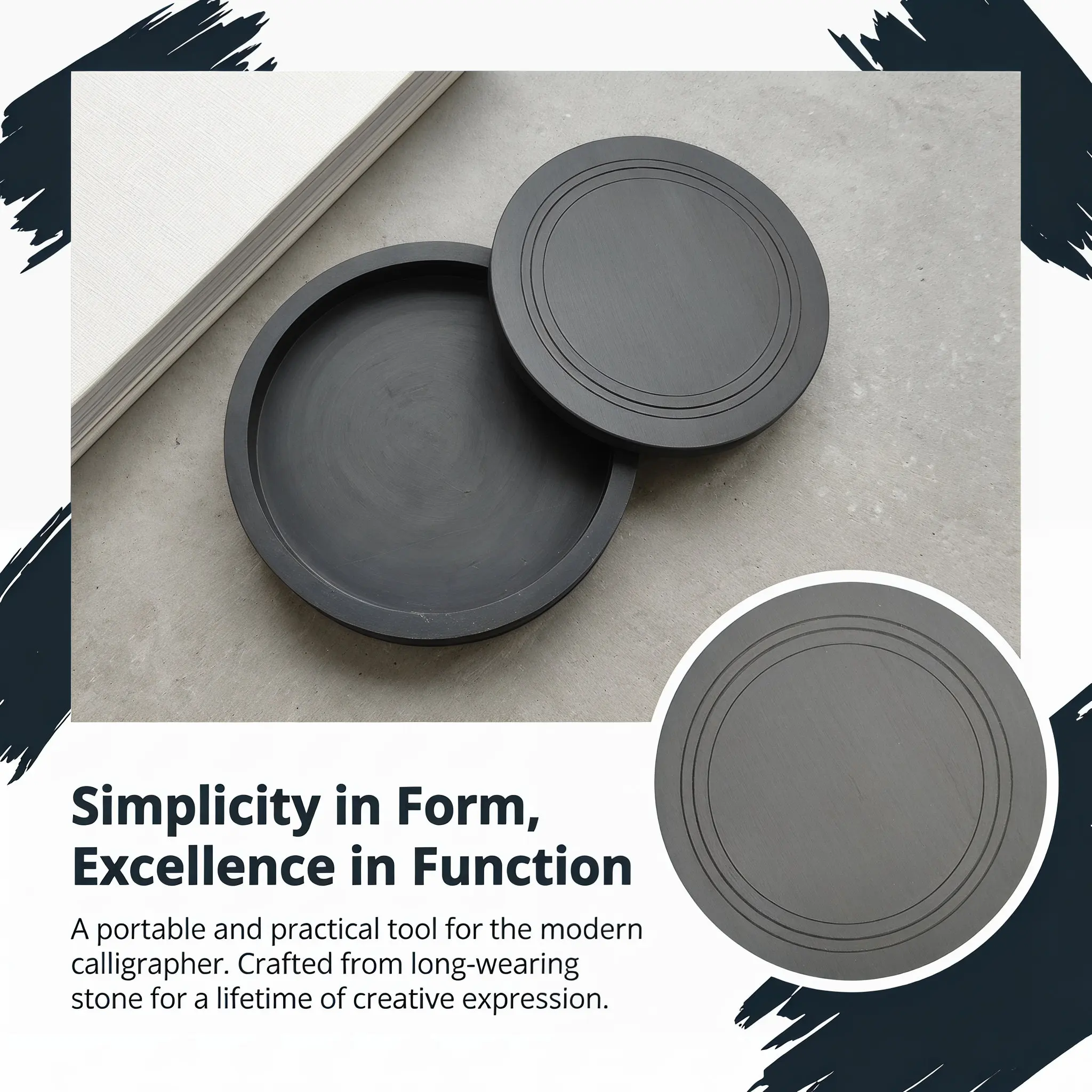 Portable Stone Ink Well Inch Chinese Traditional Round Grinding Accessory