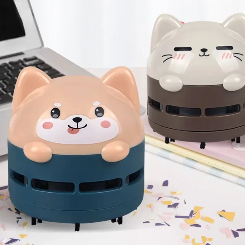 Mini Handheld Desktop Cute Cat Vacuum Cleaner Portable USB Rechargeable Cleaner Cartoon Shape Dander Confetti Cleaning Brush
