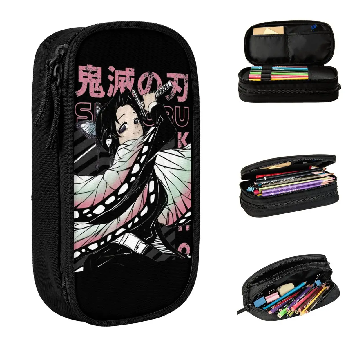 Shinobu Kochoo Demoned Slayered Pencil Cases Fun Pen Holder Bags Student Large Storage Office Gift Pencil Box