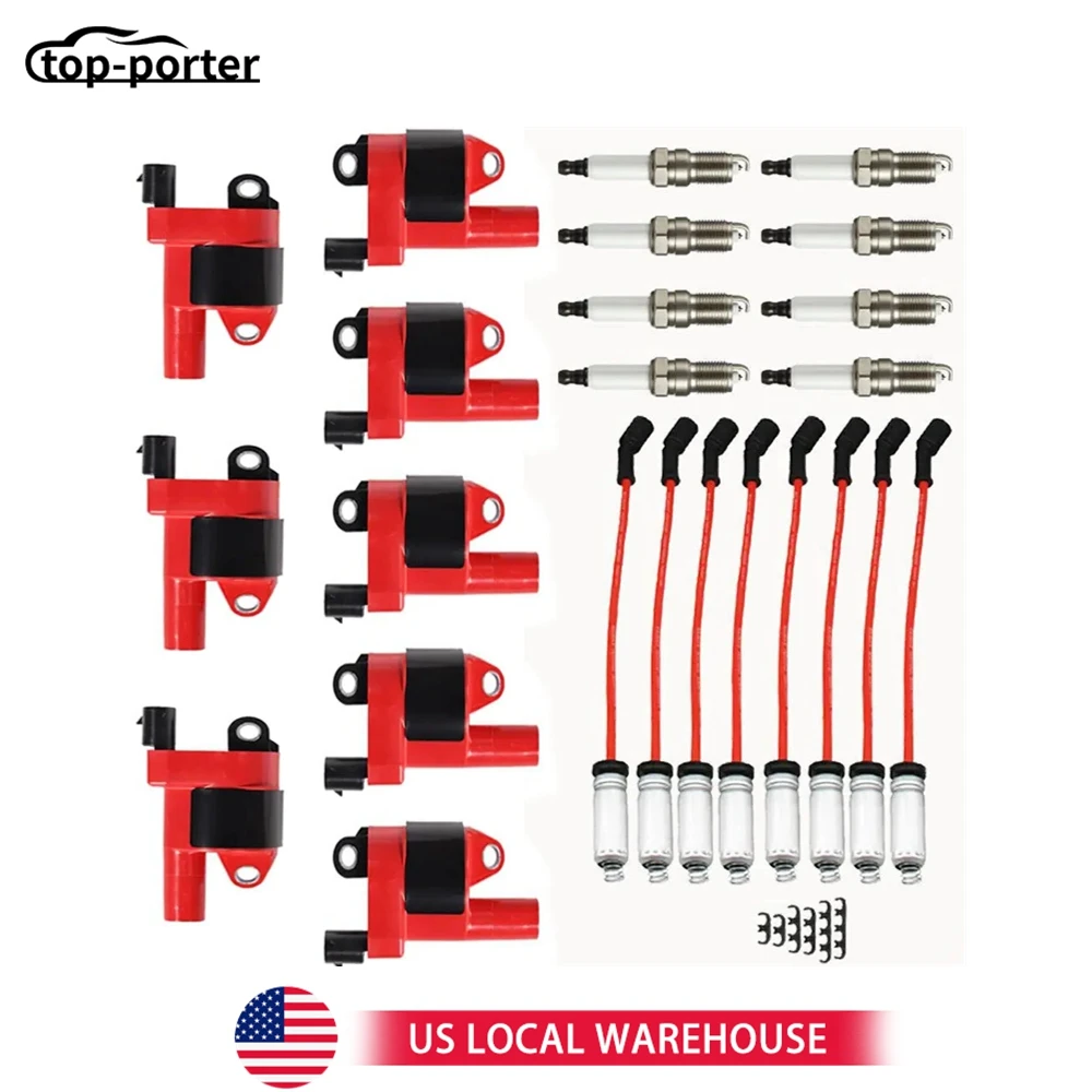 

UF414 12573190 GN10165 D514A 8Pcs Ignition Coil and Spark Plug+ Wire 1788407 6737104 For GMC Chevy Silverado 1500 Tahoe 5.3L