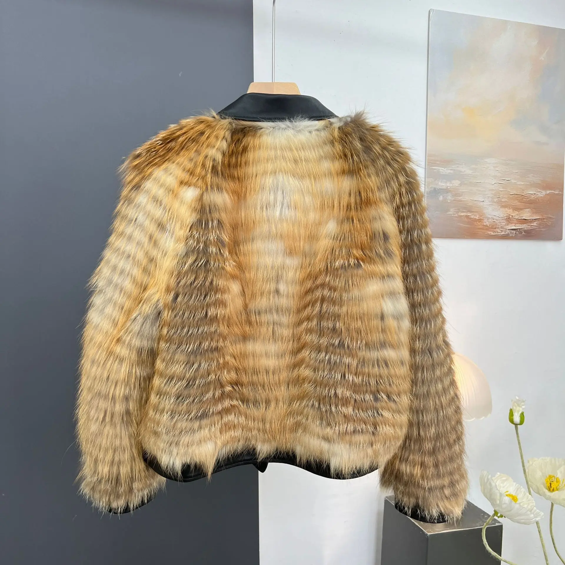 Wu Huang Haining genuine fur grass coat women's short motorcycle red fur car strip young silver spliced sheepskin