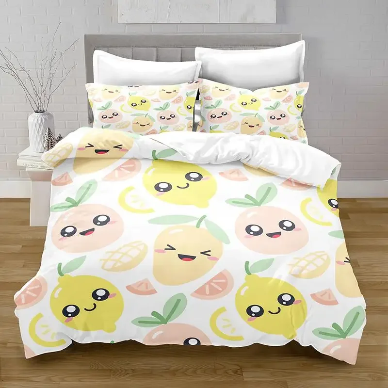 

Cartoon Fruit Duvet Cover Set Watermelon Pineapple Lemon Banana Japanese Style Print Soft Polyester Bedding Set For Kids Teens