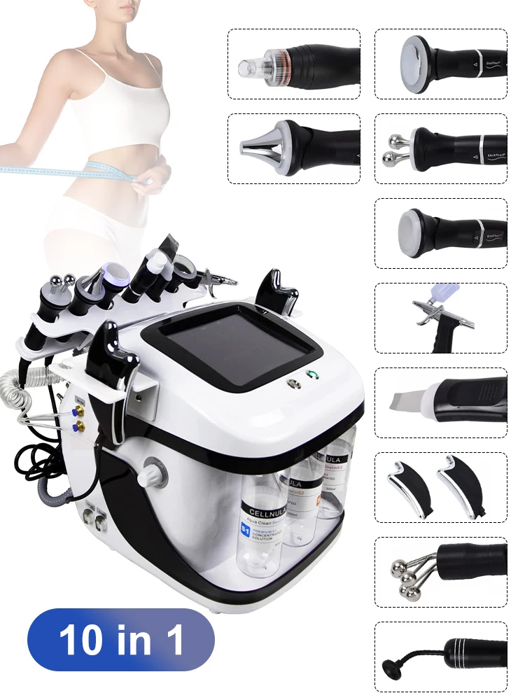 YUET WIN آلة تقشير الجلد المائية تنظيف الوجه العميق رفع 10 in1 رذاذ الأكسجين المياه العناية بالبشرة فقاعة سبا جهاز التجميل