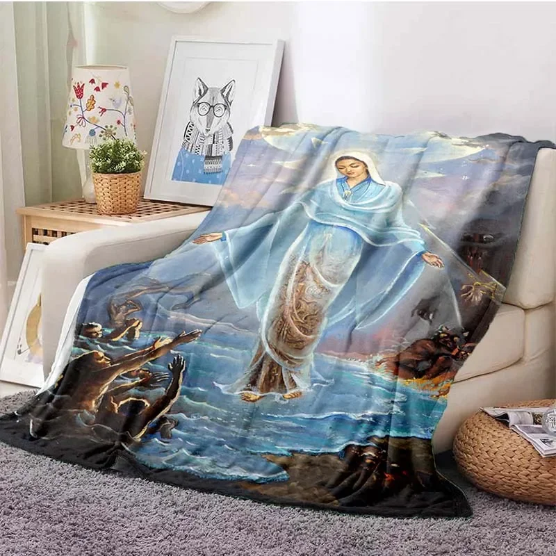 Jesus Catholic Christian Religiou Gift Holy Miraculous Virgin Mary Soft Cozy Flannel blanket for Couch Travel Camping Applicable