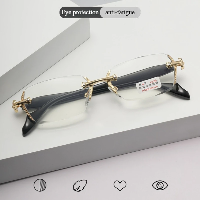 New Retro Frameless Ultra Light Women Men Reading Glasses Blocking Blue Light Computer Presbyopia Eyewear Eyeglasses +1.0..+4.0
