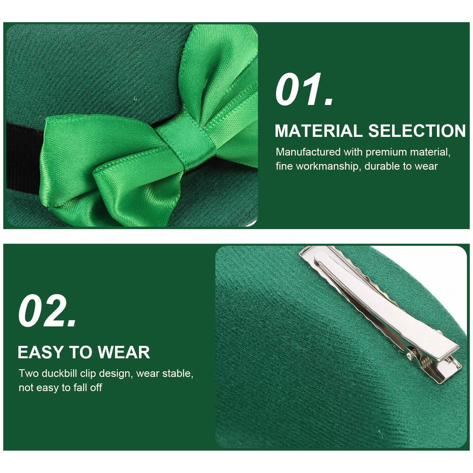 

2 шт., заколка-трилистник на день Святого Патрика, зеленый цилиндр, заколки с бантом, вечерние аксессуары для волос, головные уборы для коктейлей, танцев, ночного клуба