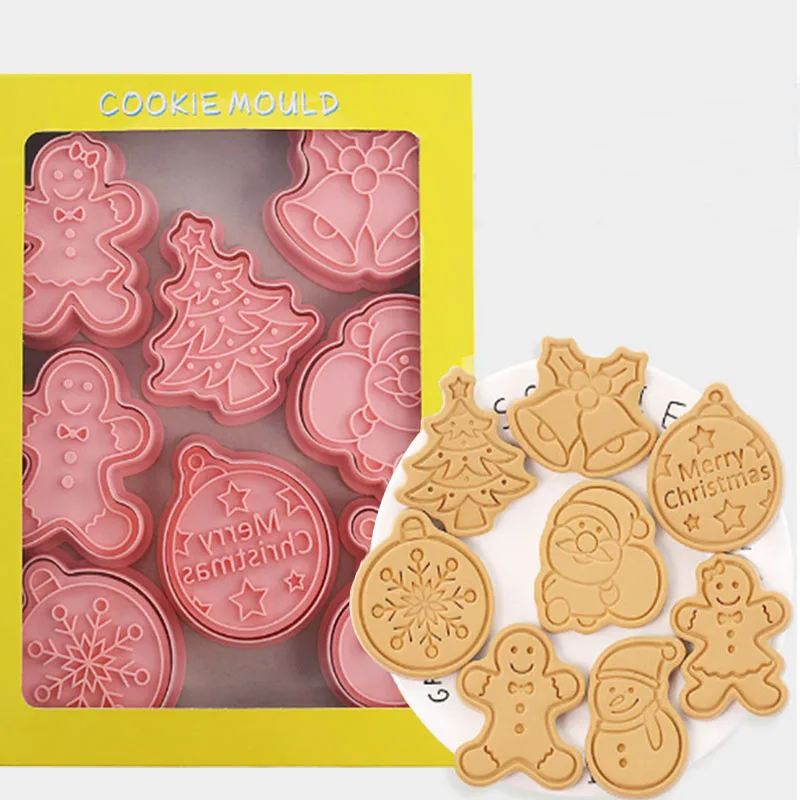 8 unids/set cortador de galletas para Navidad molde para galletas sello forma de gato molde pastelería para hornear tipo galleta herramientas de corte de decoración de pasteles