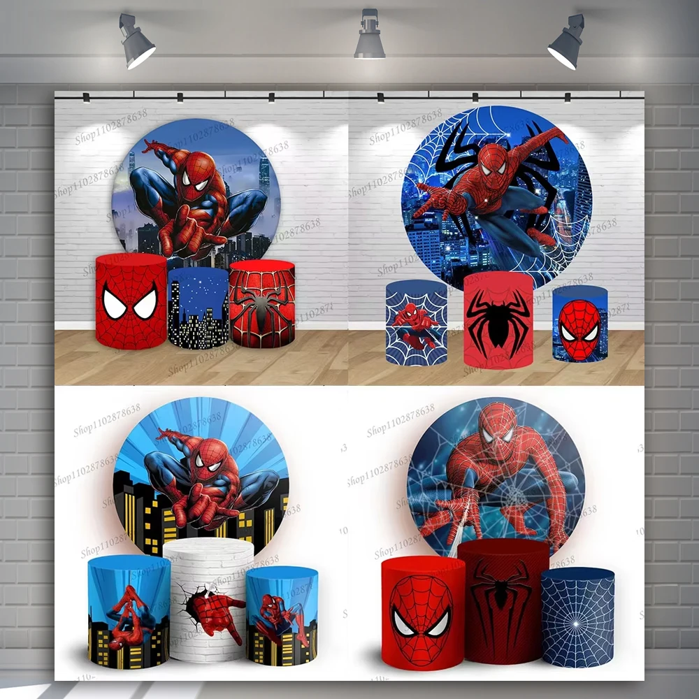 Marvel Superheld Spider-Man Runde Hintergrundabdeckung für Kinderjungen Geburtstagsfeier Babyparty Zylinderabdeckung Fotodekoration Requisiten