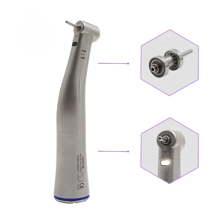 Dentals Fiber Optic 1:1 Contra Angle with FG1.6mm Push Botton Low Speed Handpiece Stainless Steel Turbine Contra Angle Dentistry