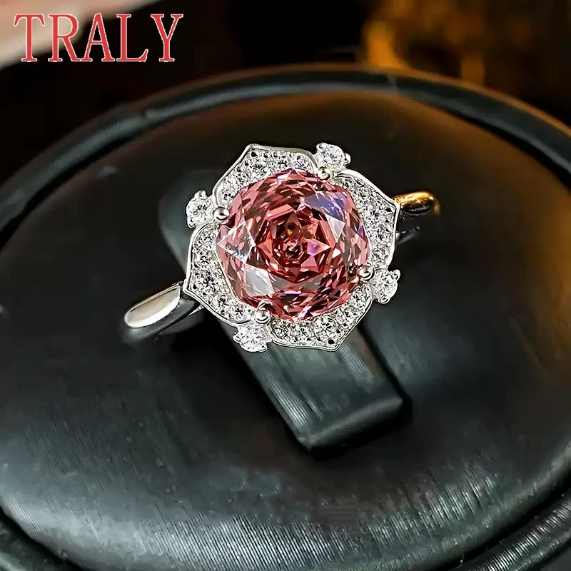 Bague incrustée de pierres précieuses colorées pour femme, argent regardé 925, rose taillé en rose, violet, document, alliances, cadeau de bijoux, haute qualité, 2ct