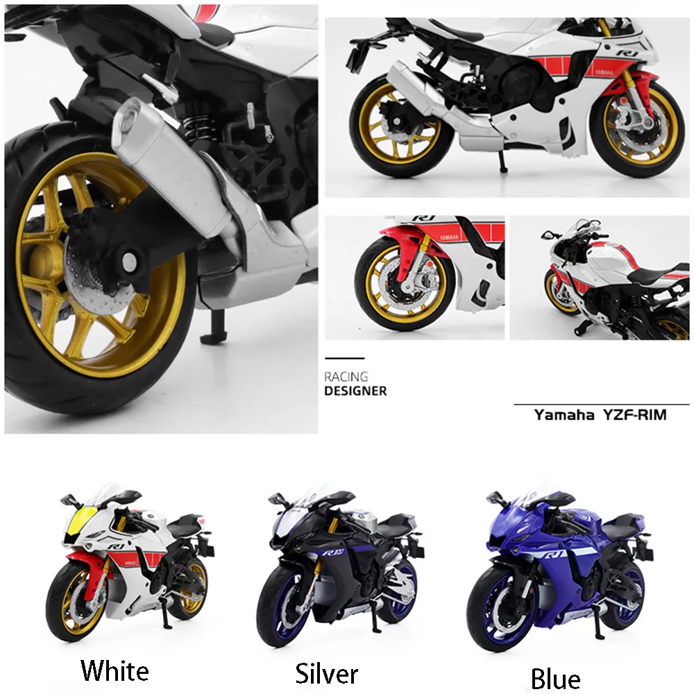 1:12 Yamaha Toy Motors YZF-R1M Alloy Diecasts Motorcycle Models With Shock Absorption Front Wheel Steering Toys For Kids' Gifts