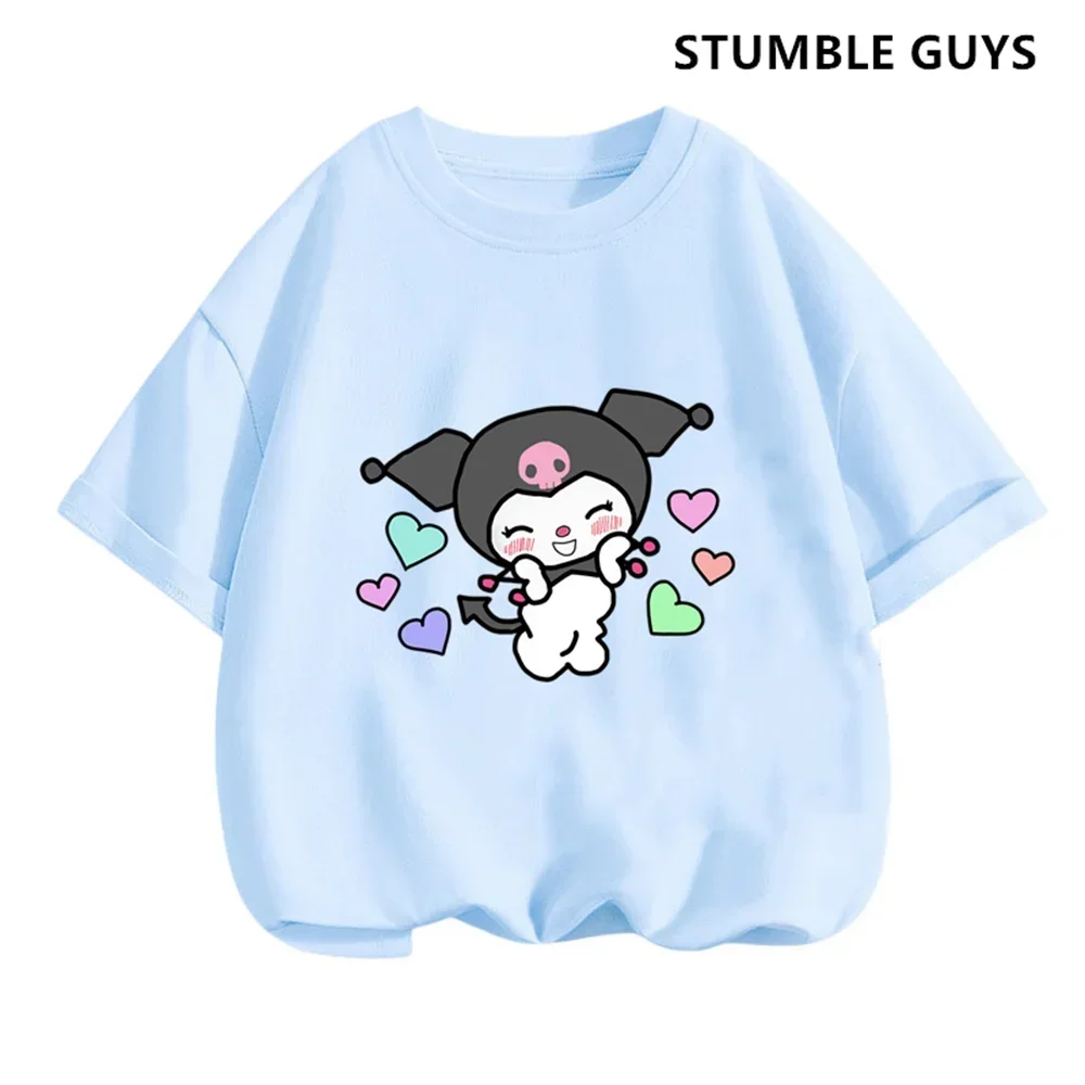 Kawaii Kuromi Tshirt Set Kids Summer Tops Casual Short Sleeve Anime Printing My Melody Sanrio Kids Kawaii Boy Girls Trucksuit