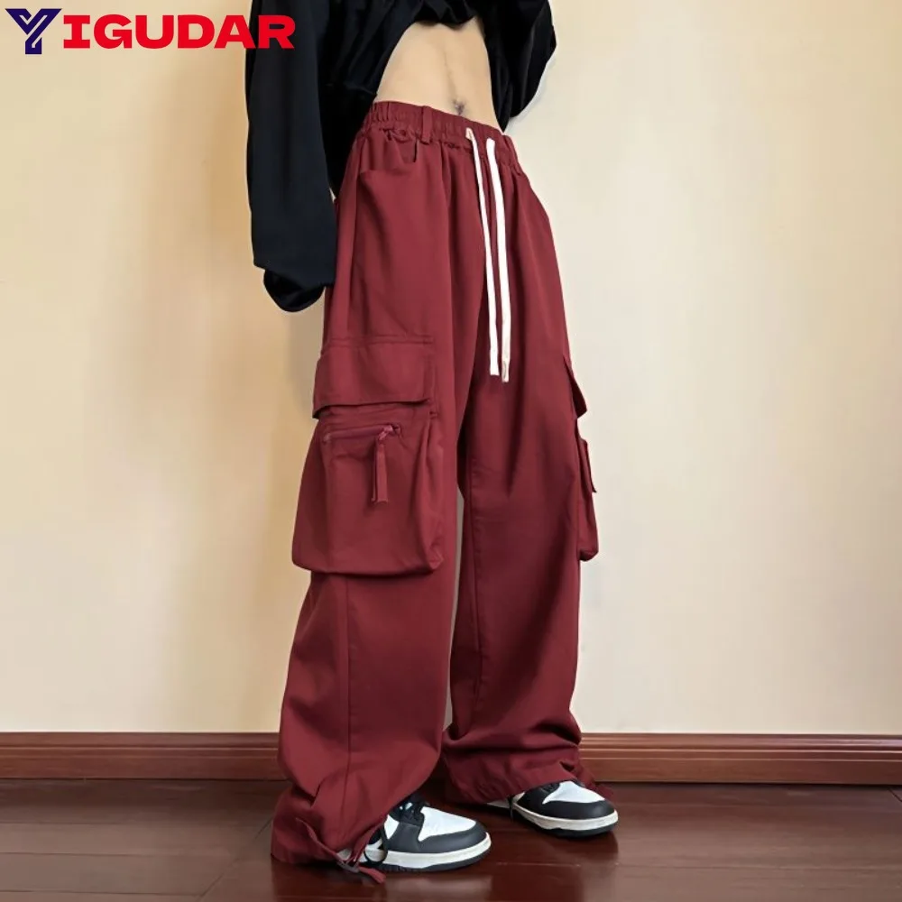 

Spring Summer Men's 2023 New Multi-Pocket Climbing Cargo Pants Men's Casual Solid Colour Straight Baggy Wide-leg Pants Black Men