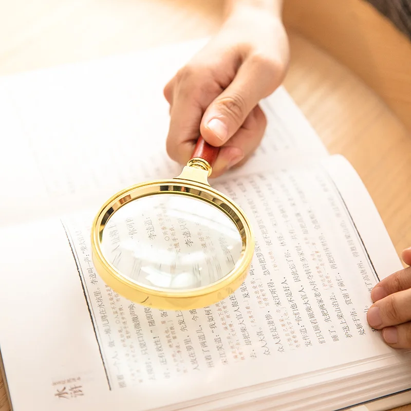 FINDAMAZE 60mm 70mm 80mm 90mm 100mm Portable Handheld 10X Magnifying Glass Retro Handle Magnifier Eye Loupe Glass