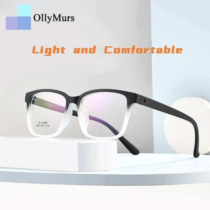 

OLLYMURS Fashion Ultra-light Large Screwless TR90 Eyewear Women Square Retro Big Face Optical Prescription Eyeglasses Frame Men