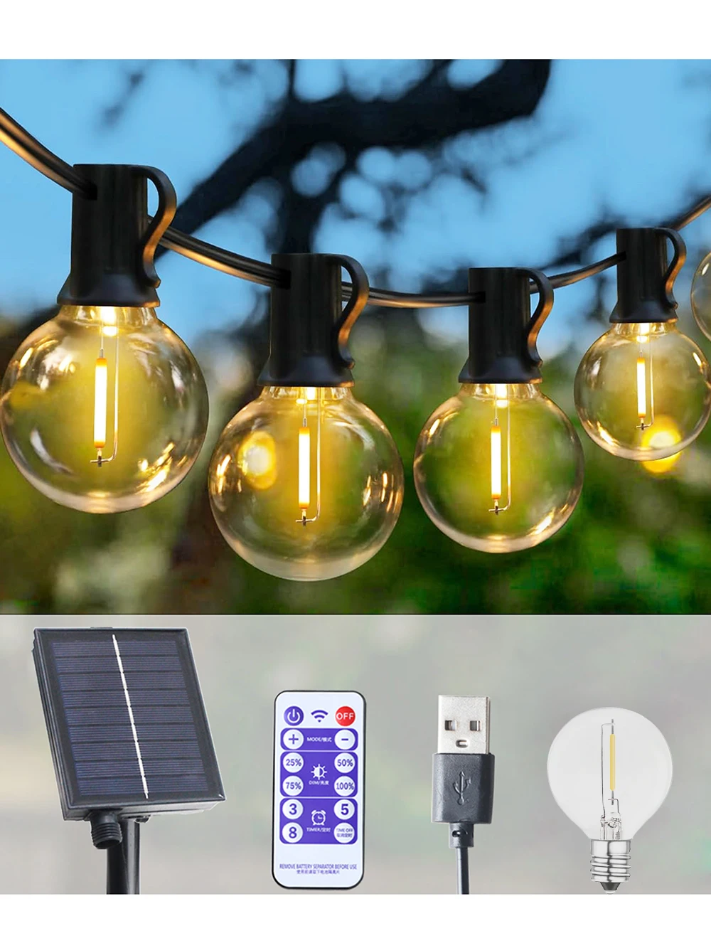 G40 Lichterketten, Solar-Girlanden, LED-Terrassenlampen, Solar-Gartenlampen für den Außenbereich, für Hof, Party, Hochzeit, Terrassendekoration