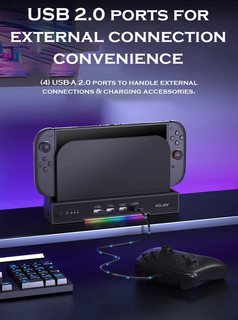 لوحدة التحكم في الألعاب Switch 2، قاعدة تخزين مروحة التبريد، قاعدة شحن NS2، قاعدة شحن لوحدة التحكم مع تأثير ضوء RGB