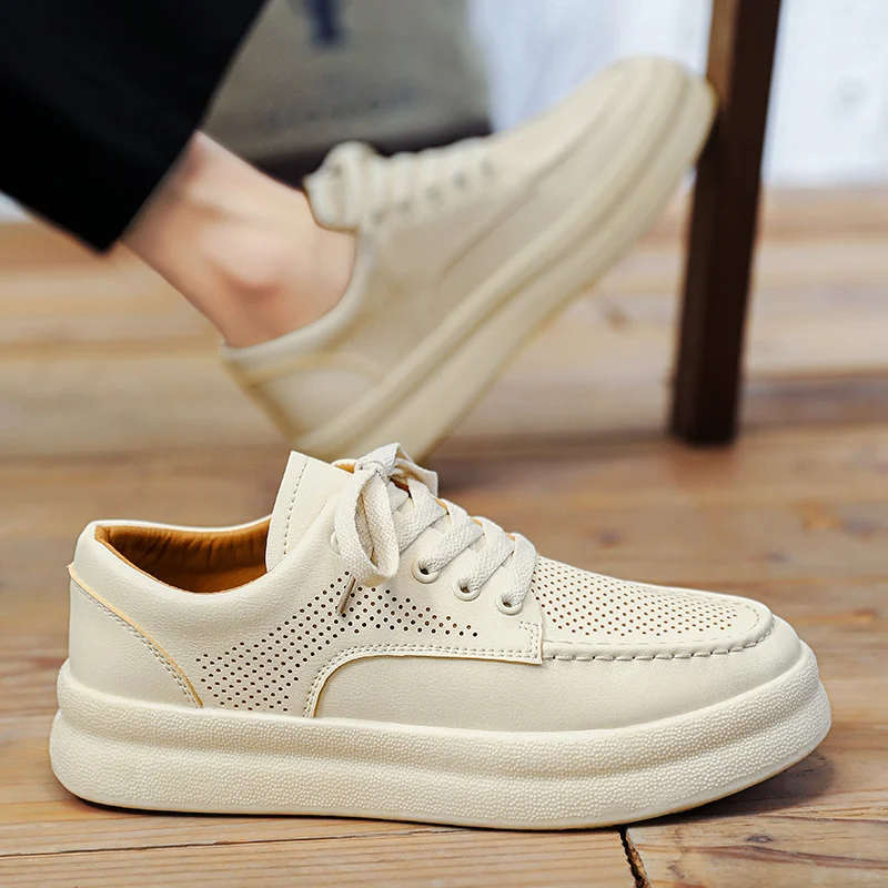 Classic Fashion White Summer Shoes for Men Women Breathable Low Platform Shoes Men Lace-up Casual Shoes Man Zapatos De Hombre