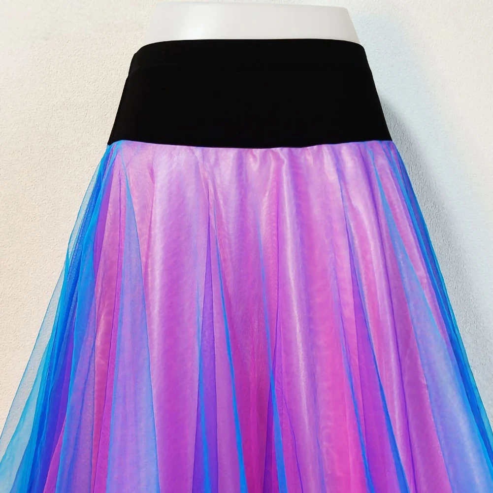 Custom-made Practice Dance Suit Lake Blue Flamenco Skirt Tulle Waltz New All-match Modern Dancer Ballroom Skirt
