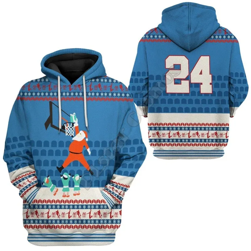 Santa Claus Basketball Christmas Ugly 3D All Over Printed Hoodies Streetwear Women For Men Sweater/Sweatshirt/Zipper Hoodies