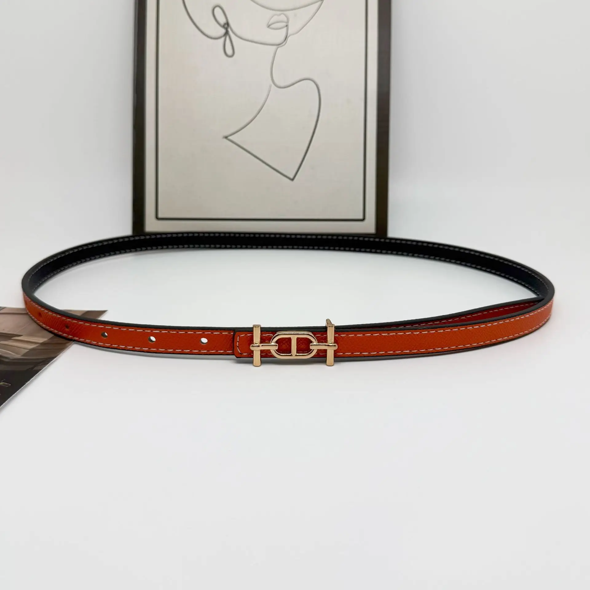 New Luxury Design Fashion Jeans Decorative Women's Retro Decorative Belt Double-sided Leather Belt Women's Alloy