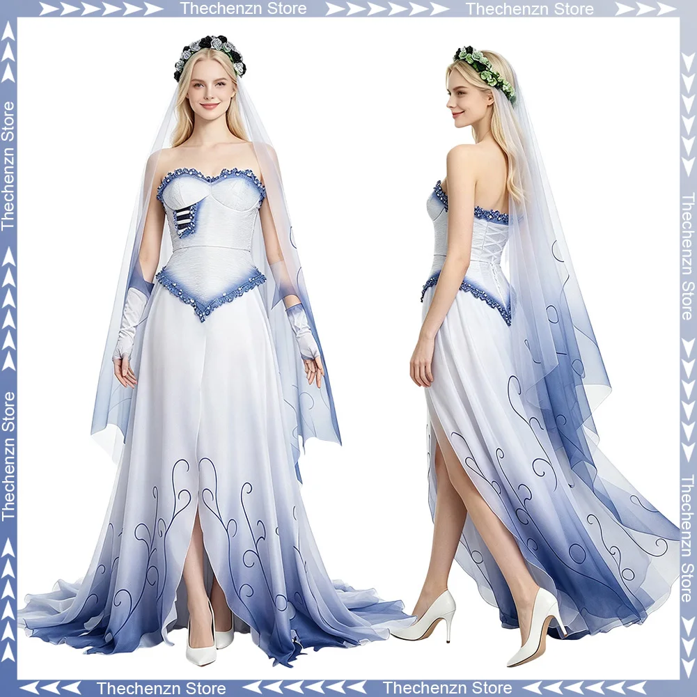 Fancy Dress Bride Emily Cosplay For Women Wedding Dress Horror Movie Corpse Bride Woman Costume Halloween Female Roleplay Outfit