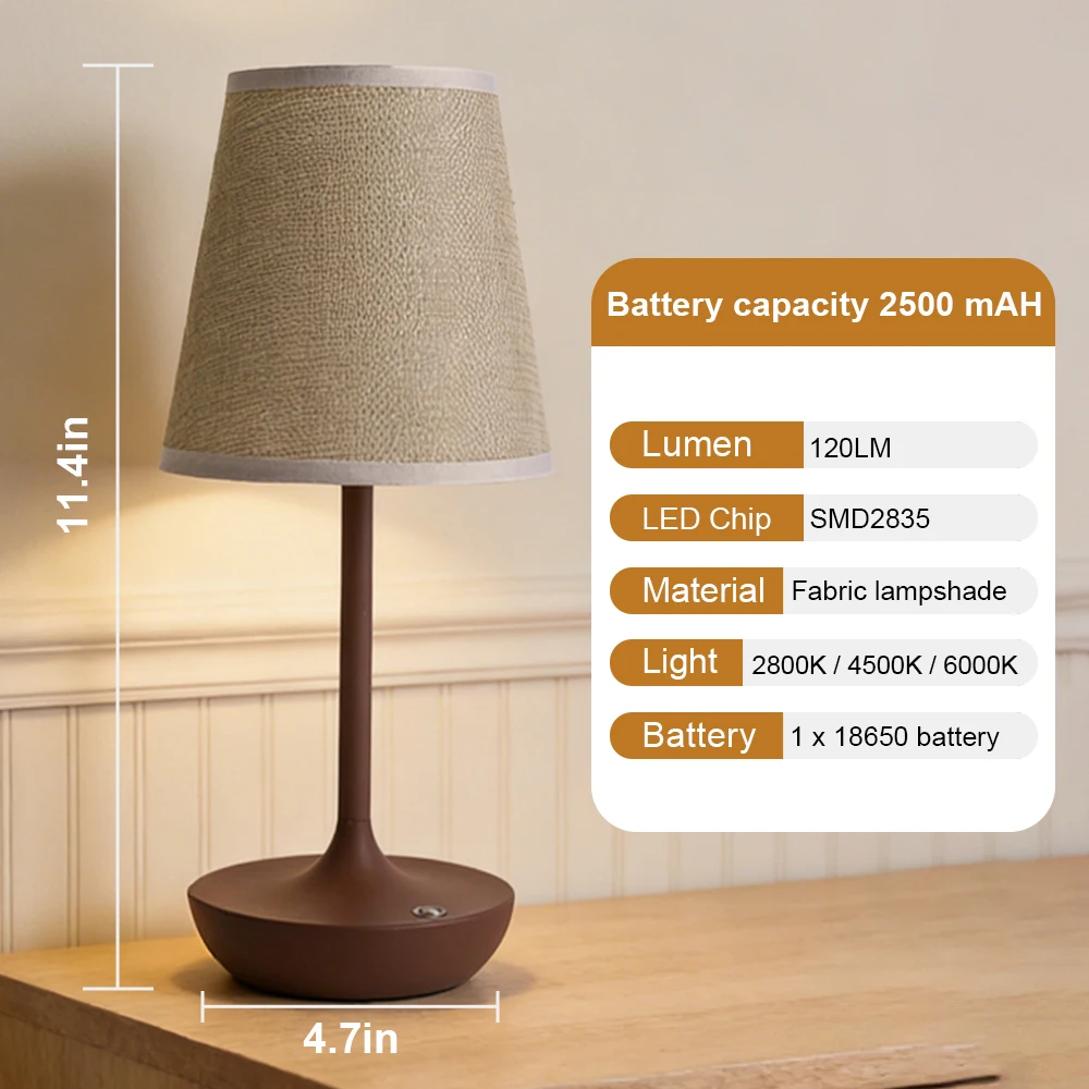GGbingo Oplaadbare LED Tafellampen Klassieke Bureaulamp Dimbaar USB Stoffen Lampenkap Slaapkamer Nachtkastje Bureaulamp Decoratie