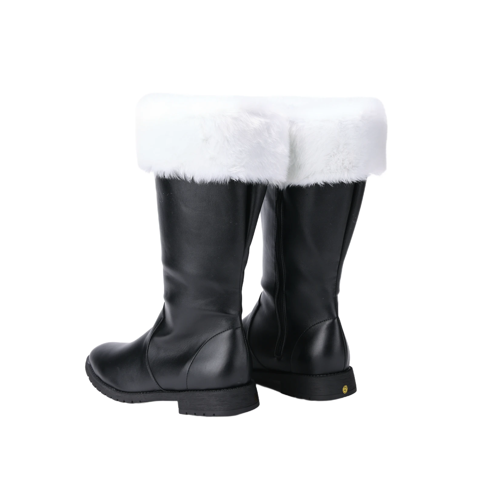 Männer Weihnachten Weihnachtsmann Stiefel Schwarze Stiefel Breite Wade mit weißem Fell Seitlicher Reißverschluss Halloween Kostüm Cosplay Schuhe