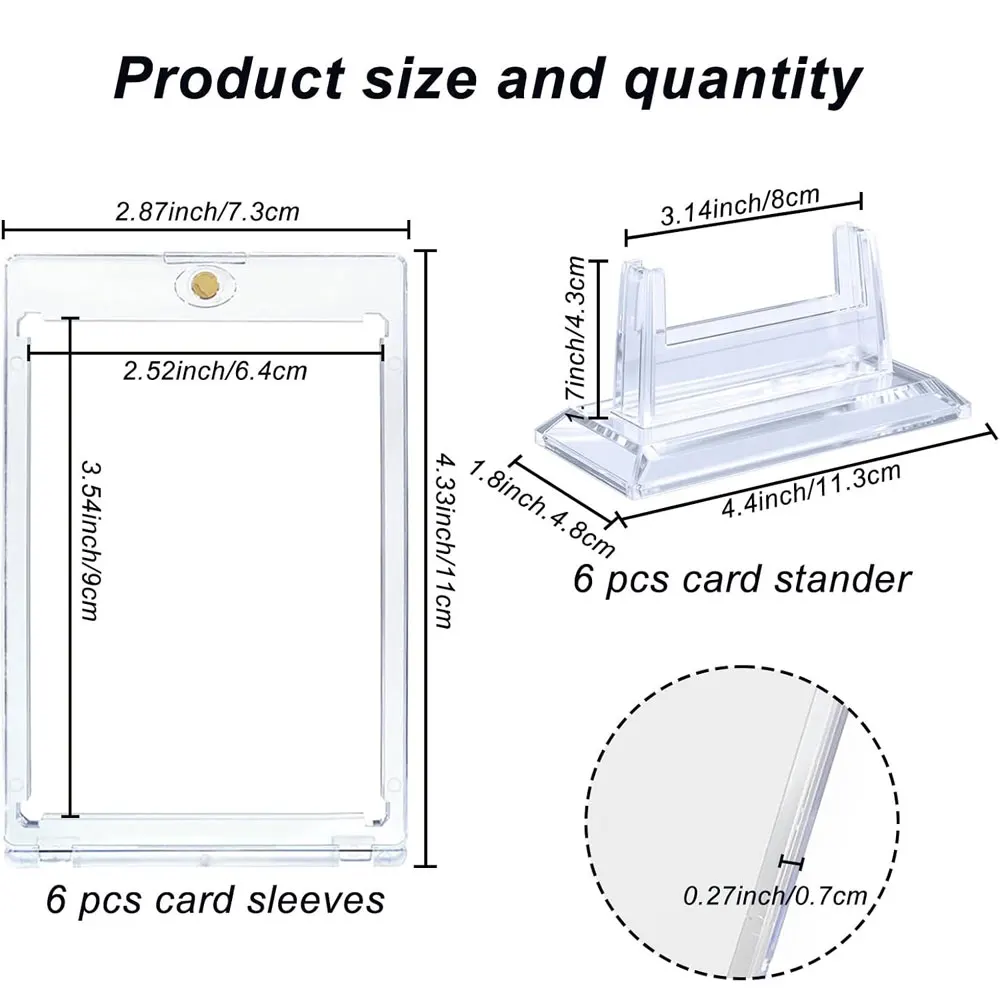 6-pack magnetic card holders (including 6 stands), suitable for trading cards and baseball cards, 35pt acrylic hard card holders